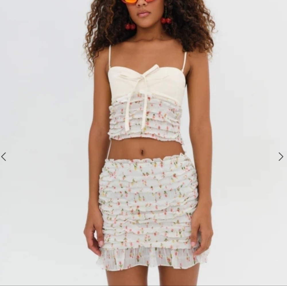 For Love And Lemons Elodie 2pc Crop Top & Ruffle Mini Skirt Size Sm. SAMPLE PC.